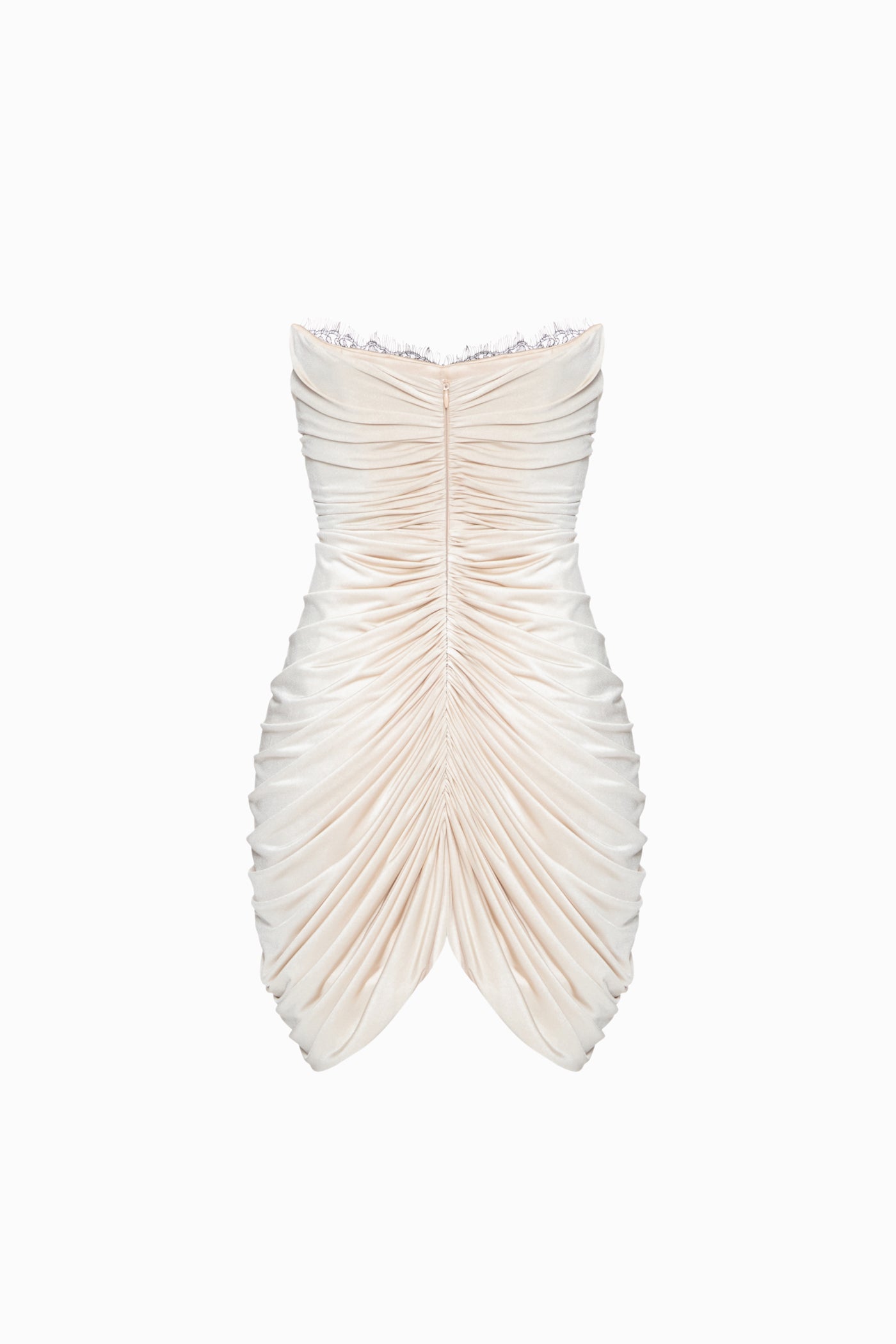 BEIGE ANGLED MINI DRESS WITH A CUT