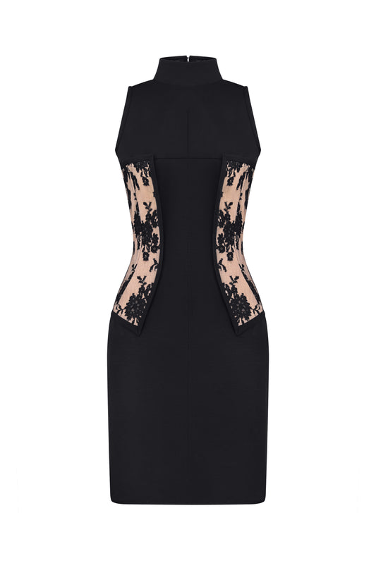 TURTLENECK CORSET DRESS WITH LACE DETAILS