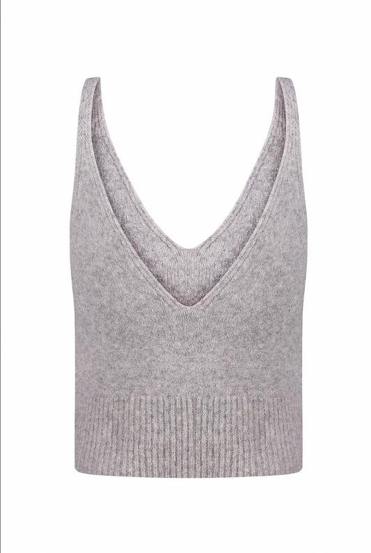 GREY KNITTED TOP WITH EMBROIDERY