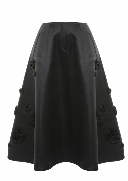 BLACK MIDI SKIRT WITH ROSES