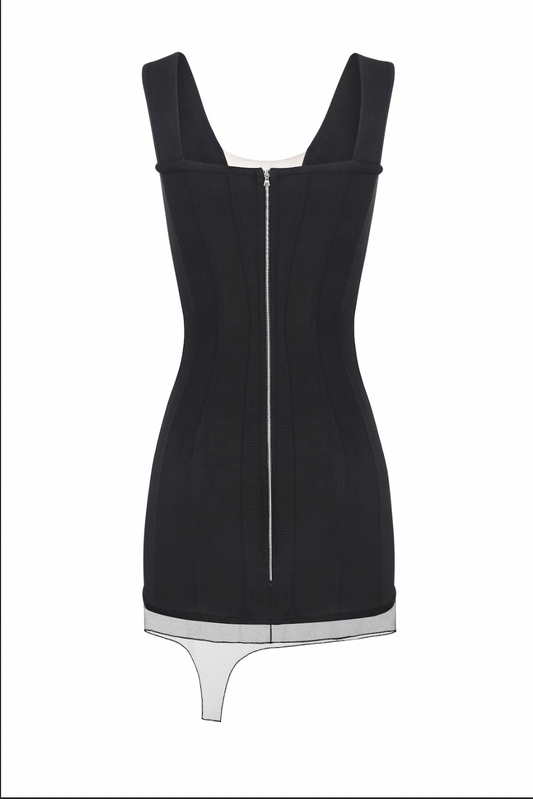BLACK CORSET DRESS WITH NET STRAP