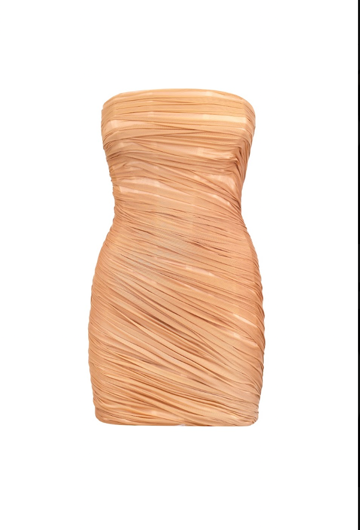 DRAPED CORSET DRESS CARAMEL