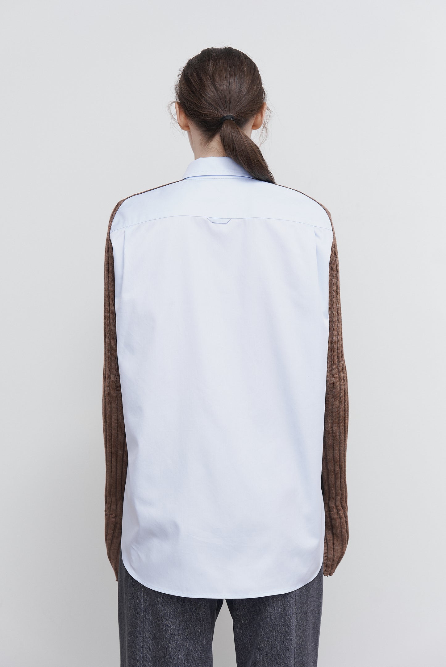 SHIRT WITH RIBBED-KNIT SLEEVES BLUE