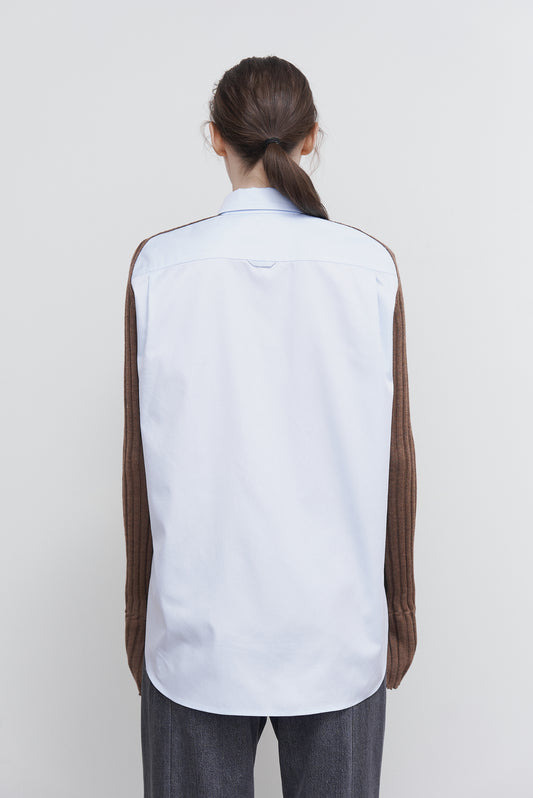 SHIRT WITH RIBBED-KNIT SLEEVES BLUE