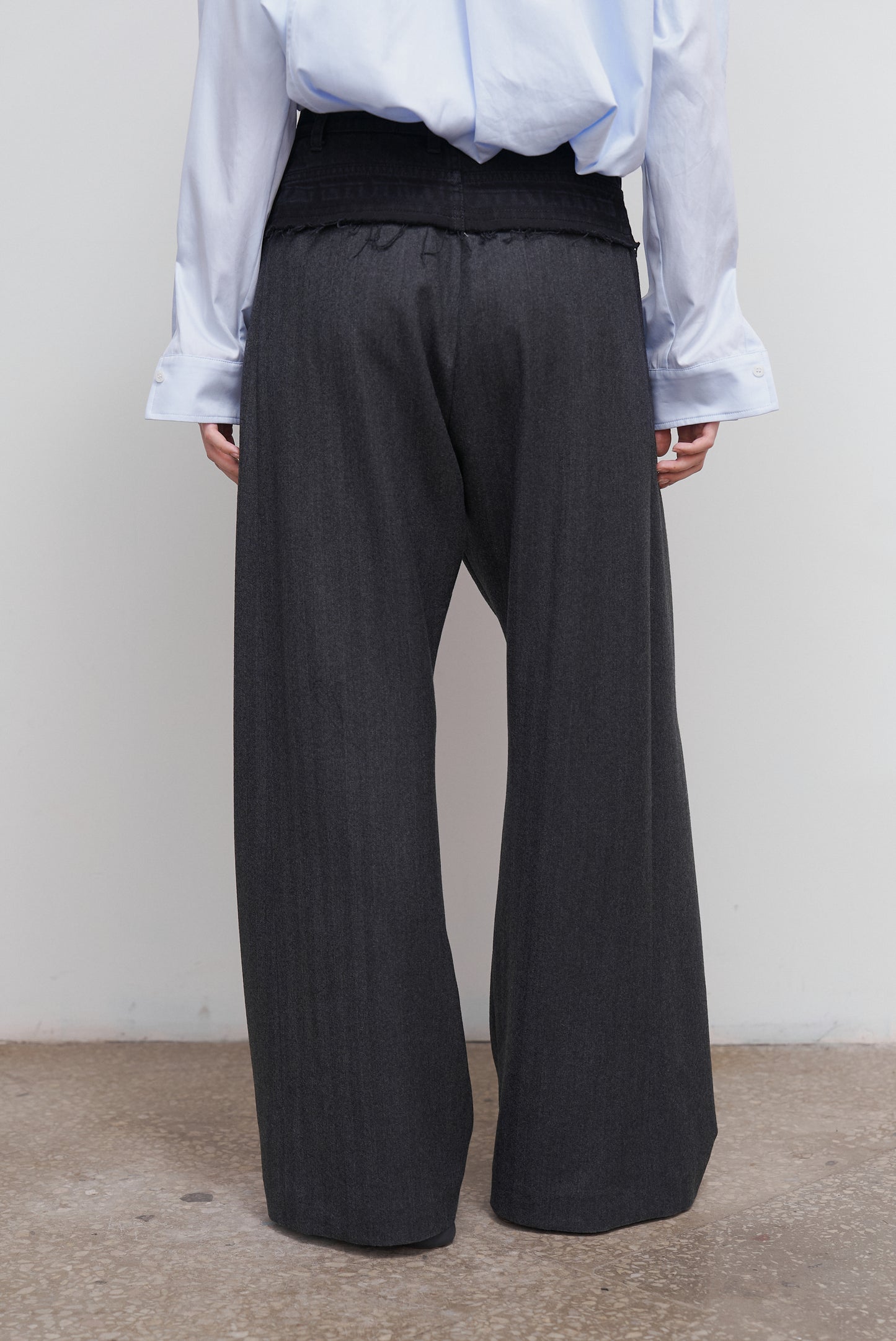 WIDE-LEG PANTS WITH DENIM PANEL BLACK