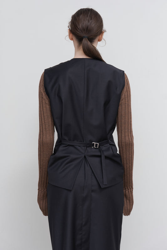 WOOL-BLEND VEST WITH DRAPED SIDES BLACK