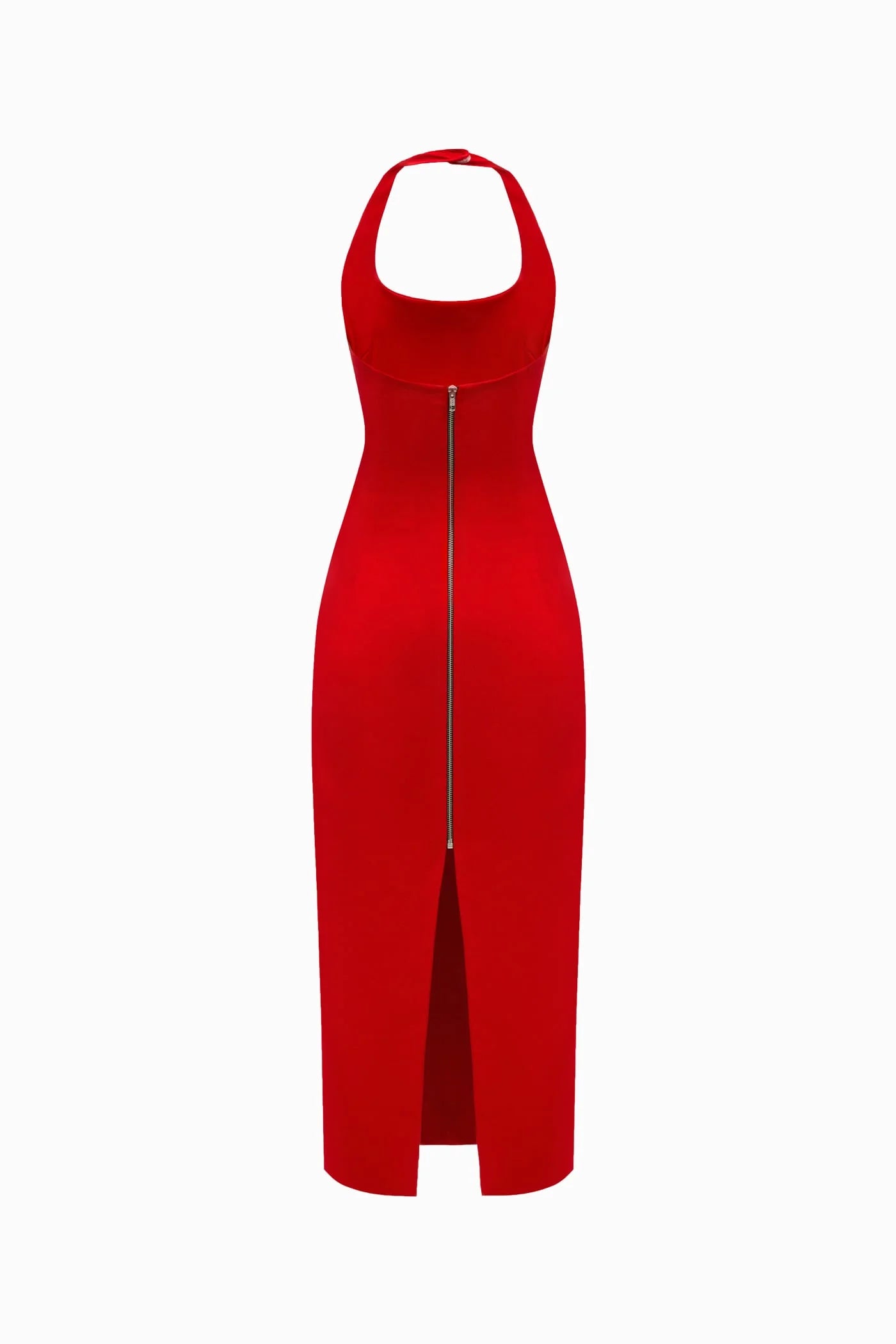 HALTERNECK MATT SILK MIDI DRESS RED
