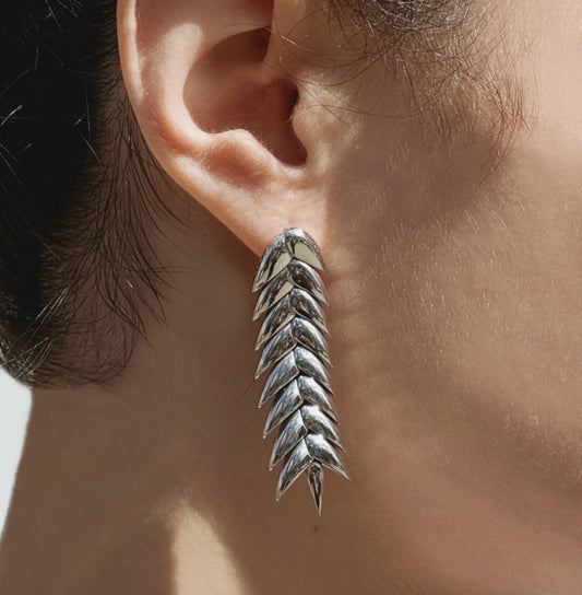 SPIKELET MEDIUM EARRINGS RHODIUM