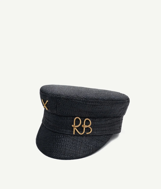 GOLD-TONE LOGO-PLAQUE BAKER BOY CAP