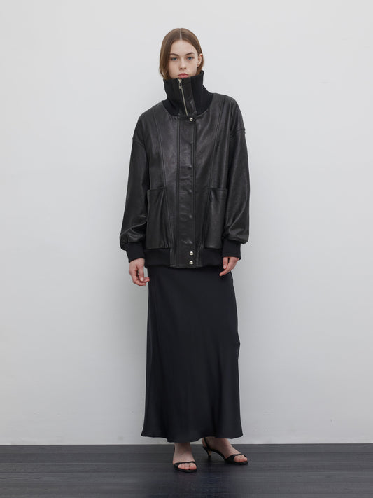 MEROPE LEATHER HIGH NECK JACKET