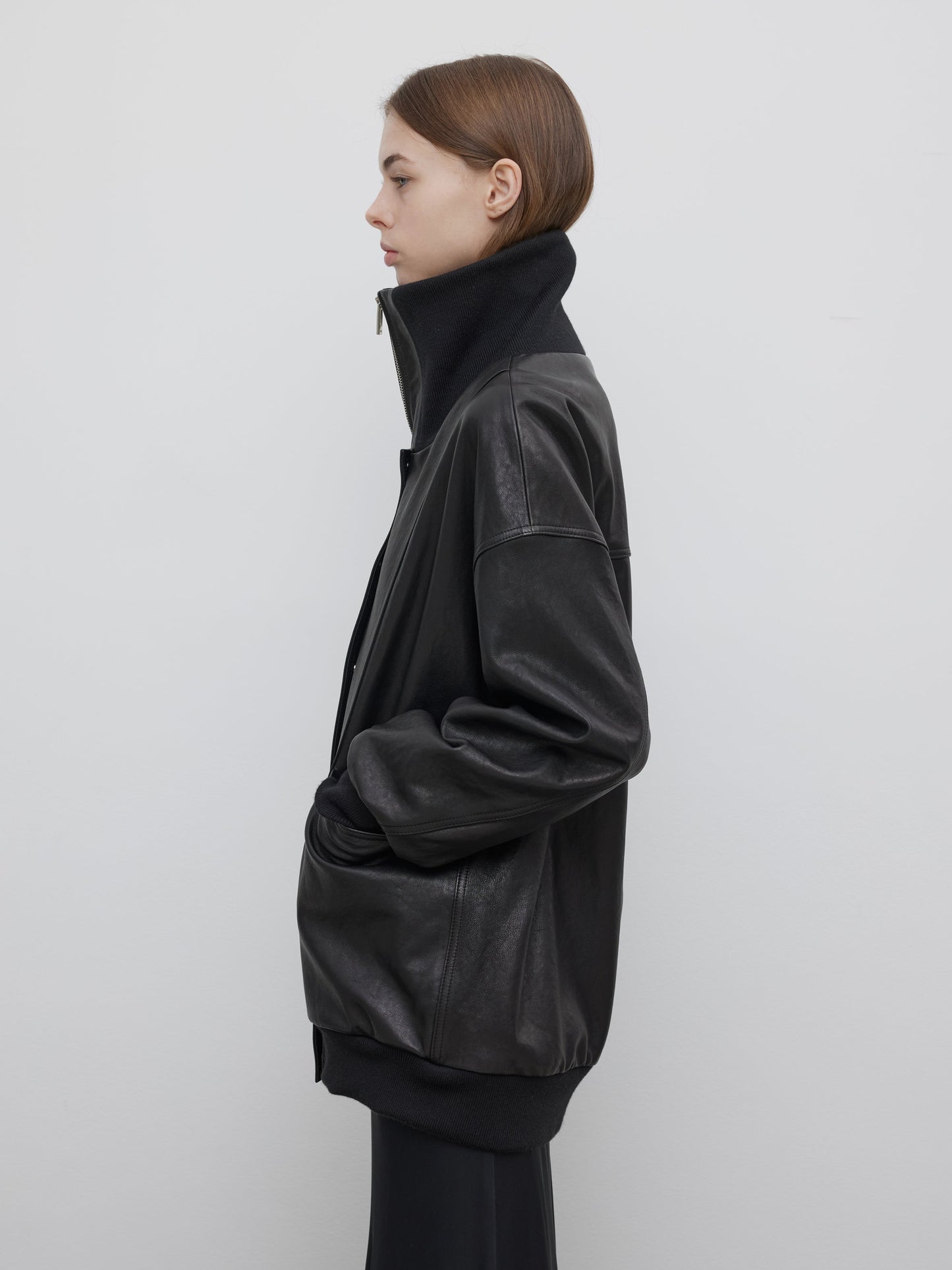 MEROPE LEATHER HIGH NECK JACKET