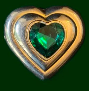 VINTAGE HEART-SHAPED POWDER COMPACT WITH GREEN STONE