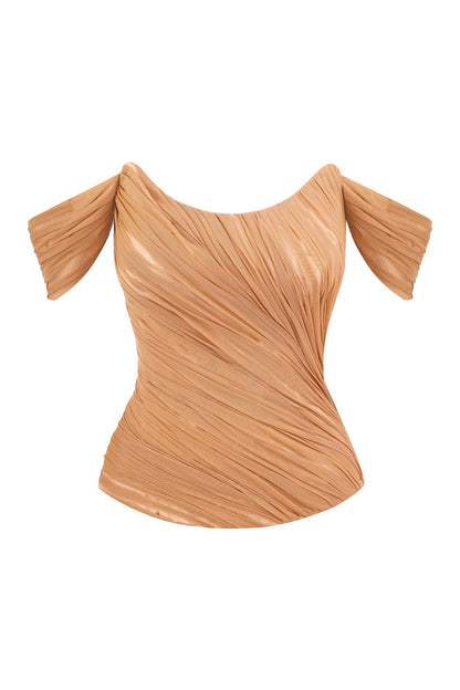 DRAPED CORSET WITH STRAPS CARAMEL