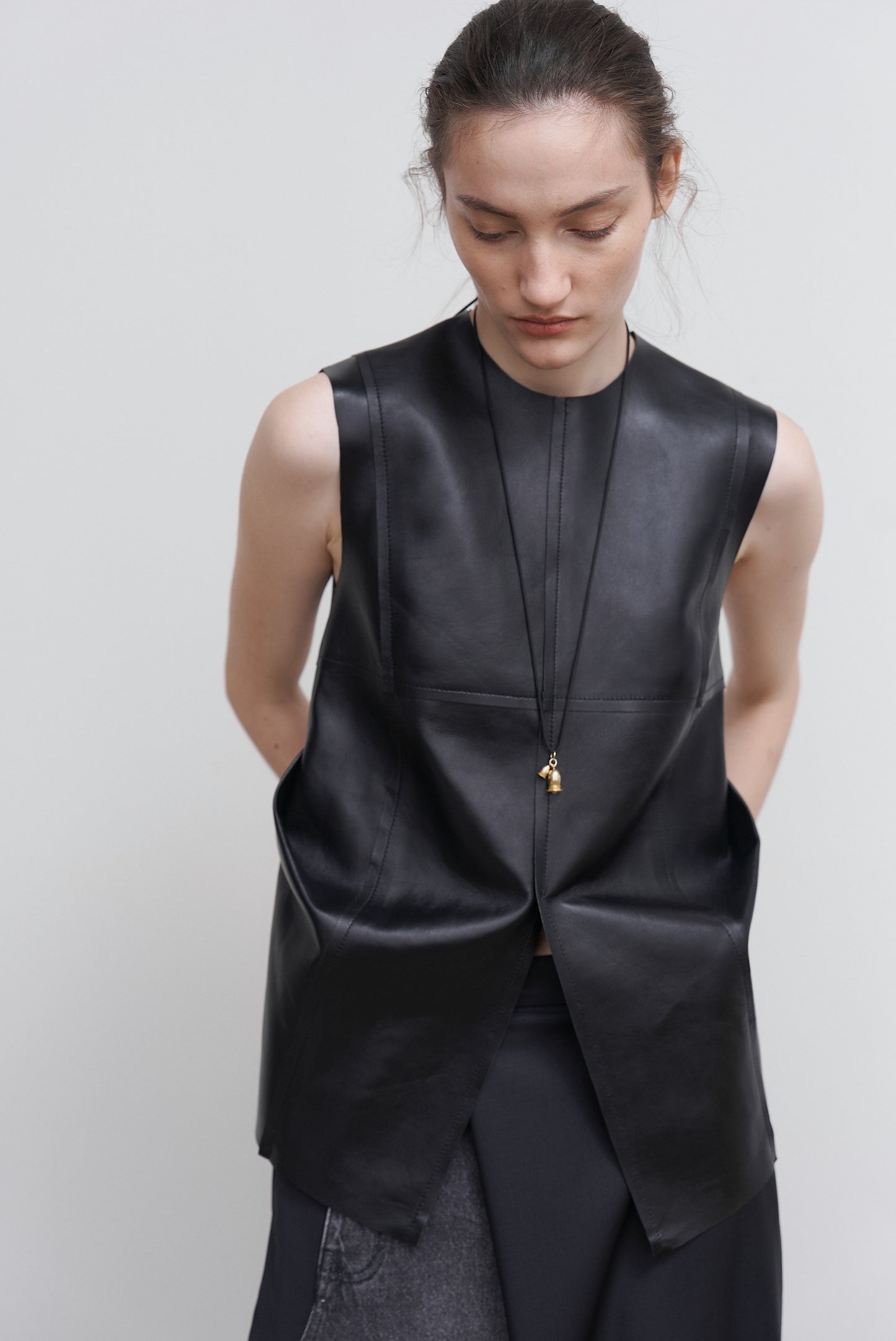 DECONSTRUCTED LEATHER TOP