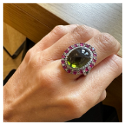 OBAL BI-COLOUR TROUMALIND CABOCHON WITH DIAMNDOS AND RUBY HALO