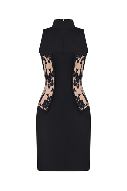 TURTLENECK CORSET DRESS WITH LACE DETAILS