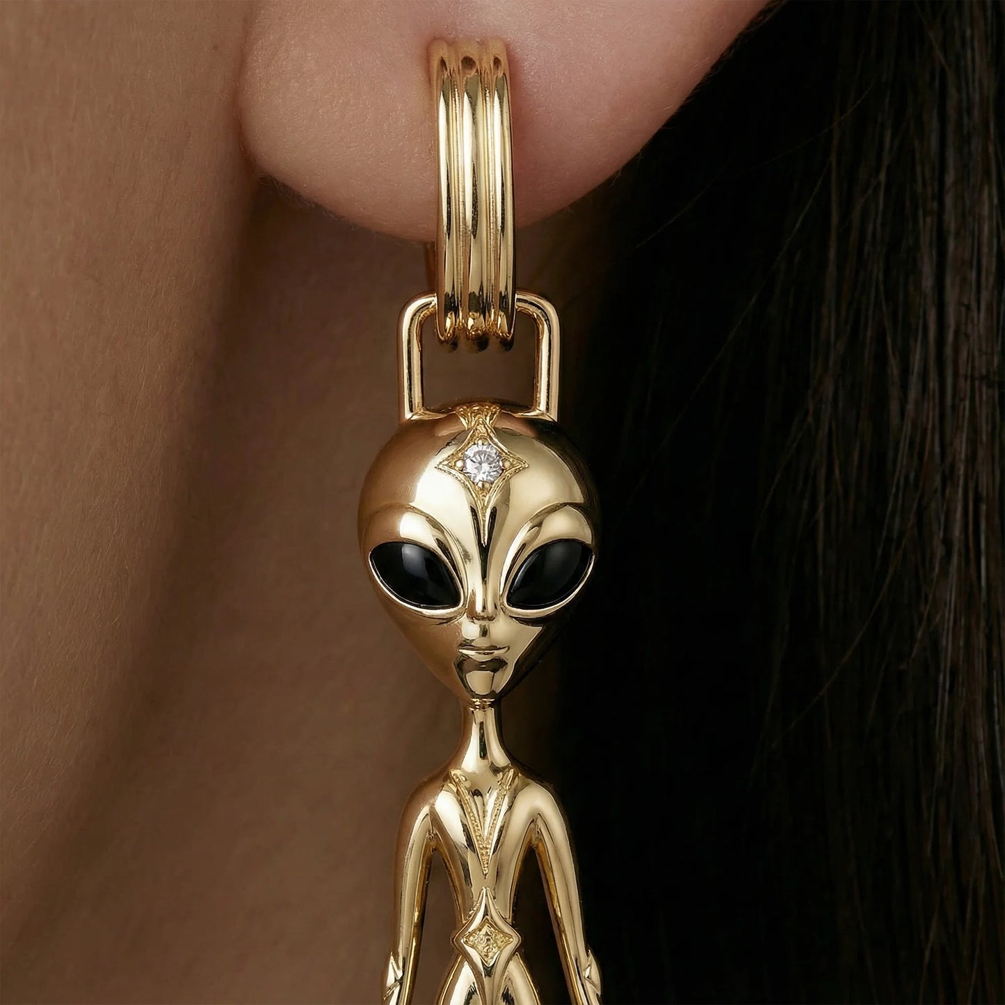 DIAMOND EARRINGS IN 18K VERMEIL GOLD – SHE’S AN ALIEN