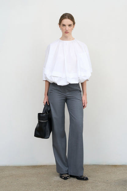 POPLIN BALLOON BLOUSE WITH HEM STRING