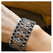 BLACK CORD BRACELET WITH PEAR-CUT CITRINES AND DIAMONDS