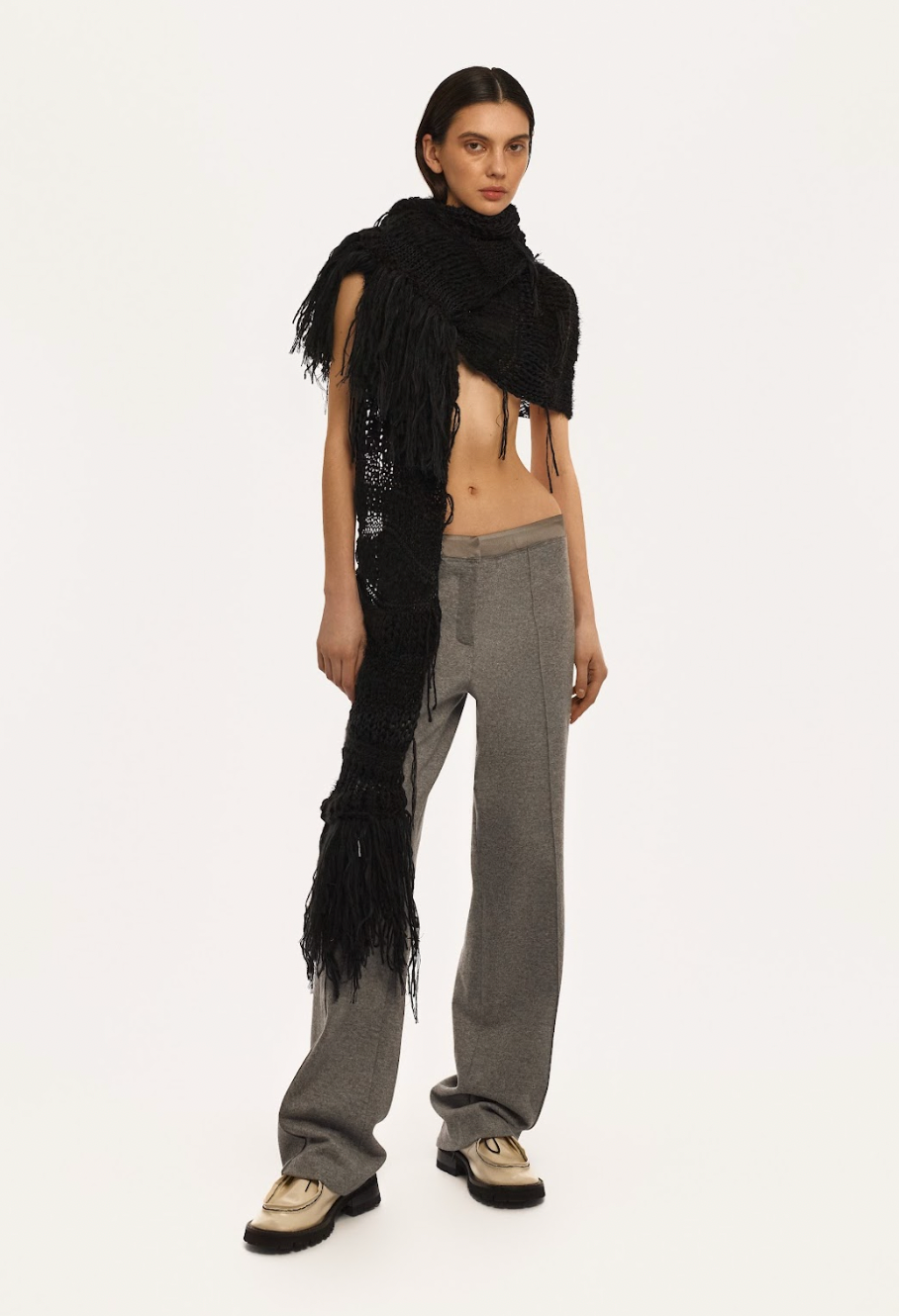 SILK-BELT WOOL PANTS
