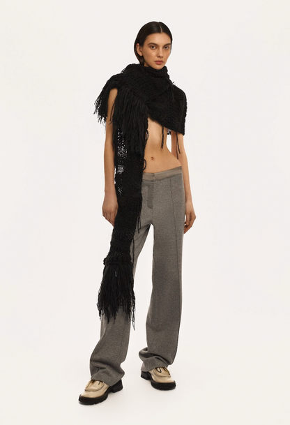 SILK-BELT WOOL PANTS