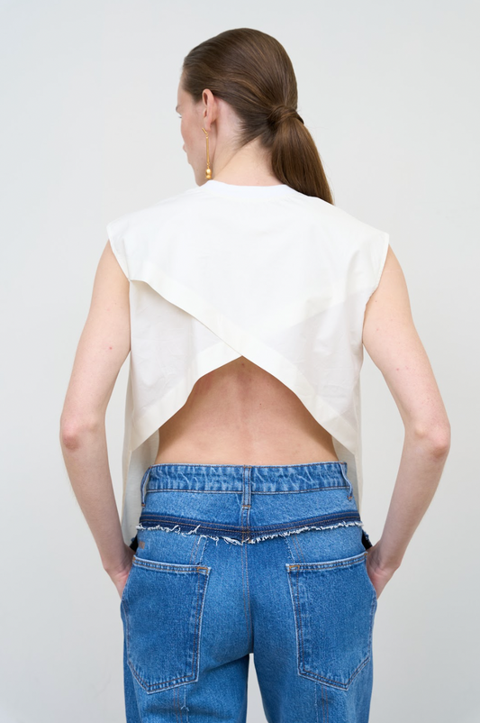 WHITE CRISS-CROSS BACK T-SHIRT