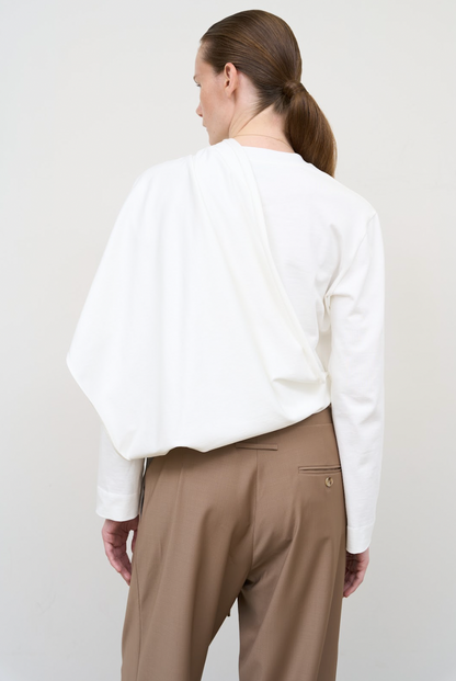 WHITE ASYMMETRIC COTTON LONGSLEEVE