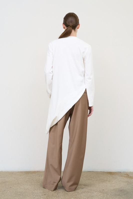 WHITE ASYMMETRIC COTTON LONGSLEEVE