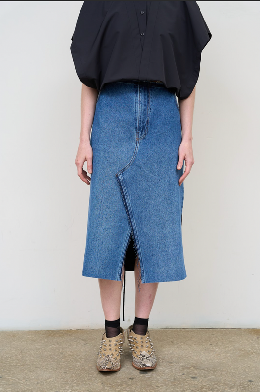 DENIM-WOOL BLEND MINI SKIRT