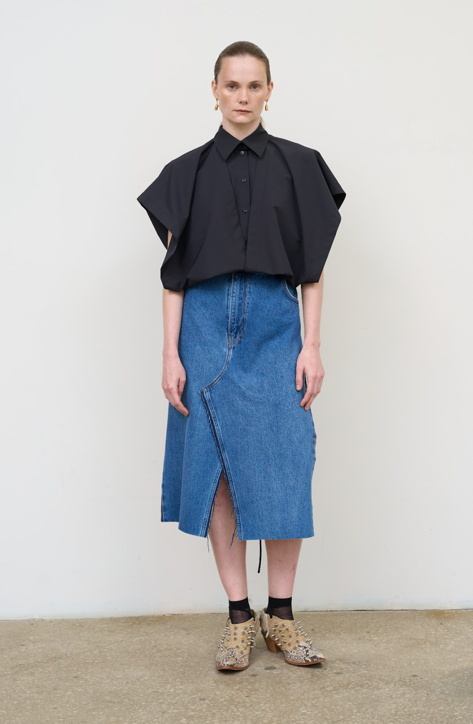 DENIM-WOOL BLEND MINI SKIRT