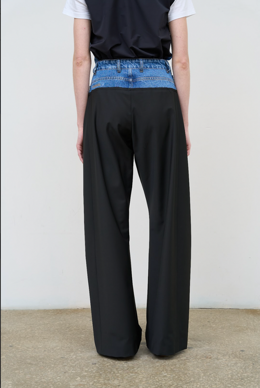 WIDE-LEG PANTS WITH DENIM PANEL