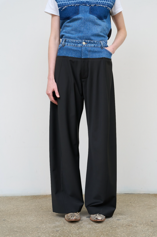 WIDE-LEG PANTS WITH DENIM PANEL