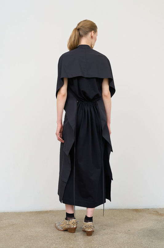 MIDI DRESS WITH CAPELET DETAIL