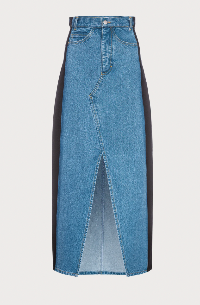 DENIM MAXI SKIRT WITH CONTRAST SIDE LINES