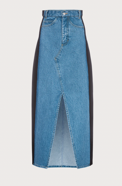 DENIM MAXI SKIRT WITH CONTRAST SIDE LINES