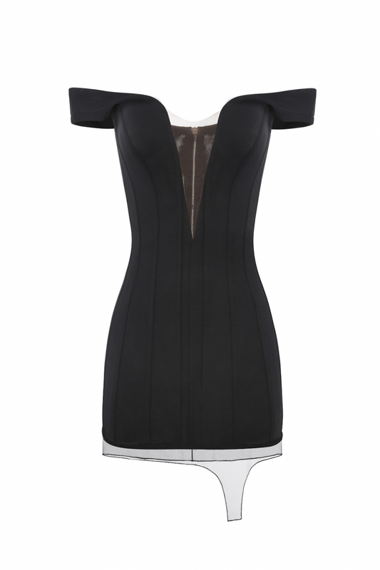 BLACK CORSET DRESS WITH NET STRAP