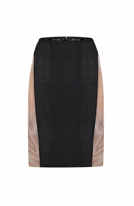 EMBELLISHED KNEE-LENGTH SKIRT WITH TWO CUTS