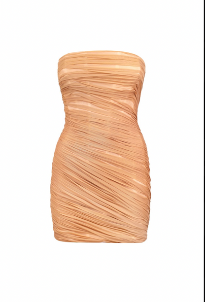 DRAPED CORSET DRESS CARAMEL