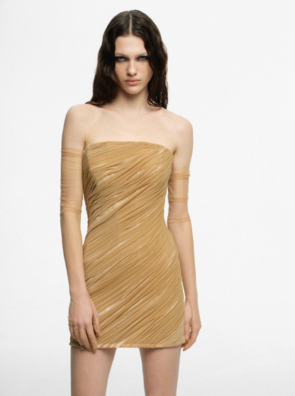 DRAPED CORSET DRESS CARAMEL