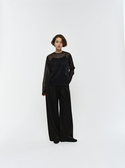 HONEY WARM WIDE PANTS BLACK