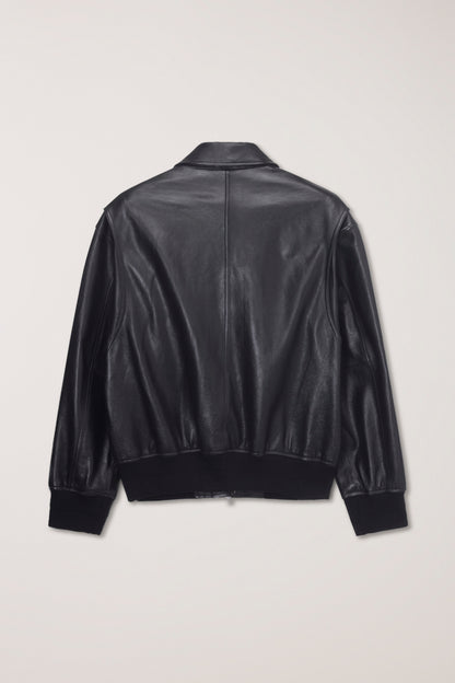 STAND COLLARED LEATHER BLOUSON BLK