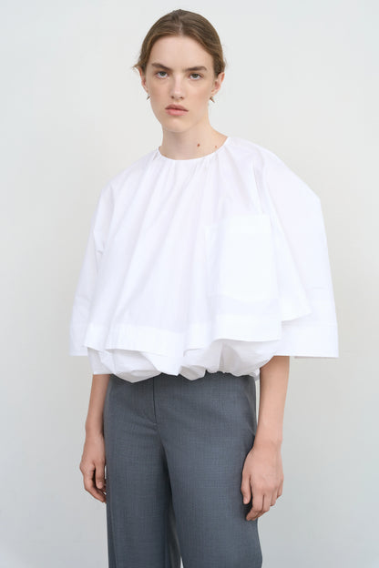 POPLIN BALLOON BLOUSE WITH HEM STRING