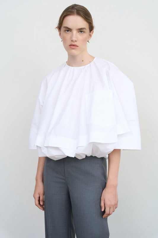 POPLIN BALLOON BLOUSE WITH HEM STRING