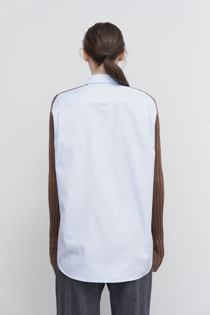 SHIRT WITH RIBBED-KNIT SLEEVES BLUE