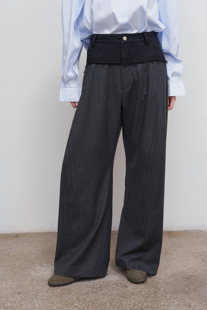 WIDE-LEG PANTS WITH DENIM PANEL BLACK
