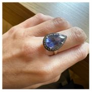 PEAR CUT IOLITE RING WITH A DIAMOND HALO