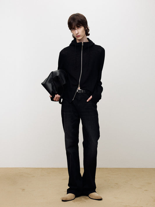 LIGHT WOOL HOODED ZIP JACKET