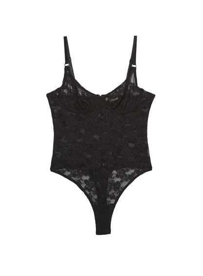 LE STRETCH LACE BODYSUIT BLACK