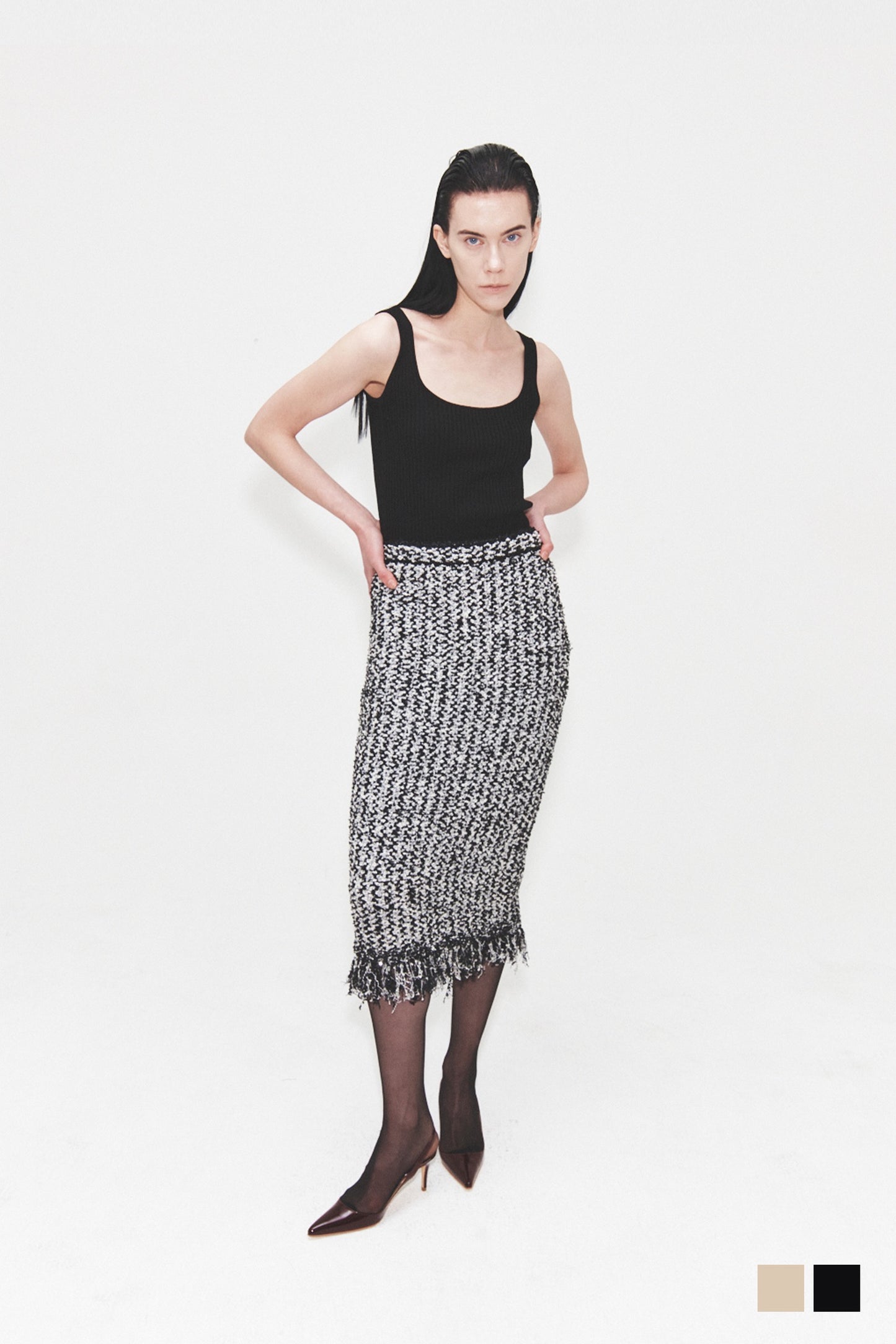 RIBBED SLEEVELESS PEARLKNIT TOP