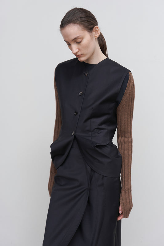 WOOL-BLEND VEST WITH DRAPED SIDES BLACK